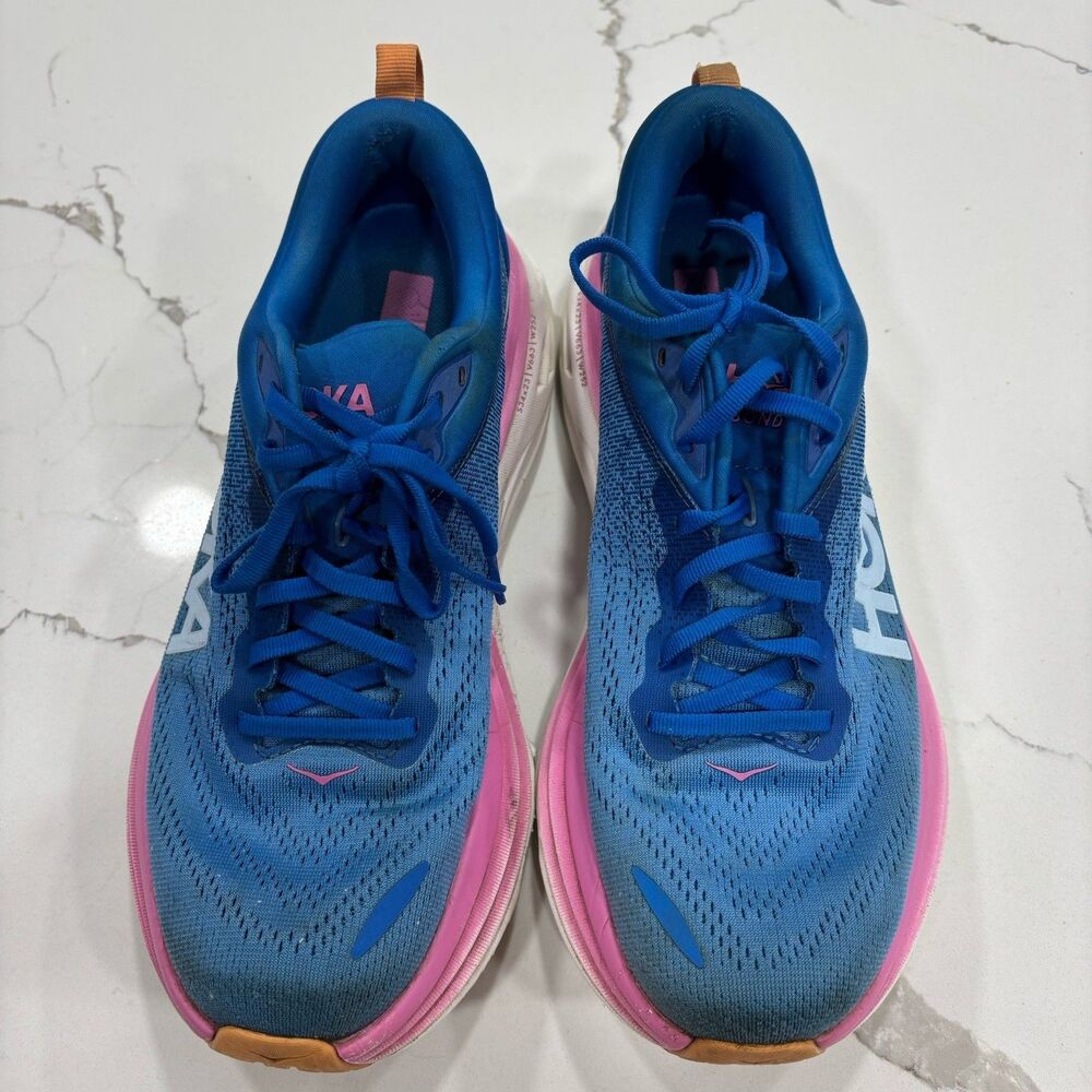 Hoka Bondi 8 Shoes Womens Size 10 Blue Pink Running Athletic Cushioned Sneakers - Picture 2 of 9